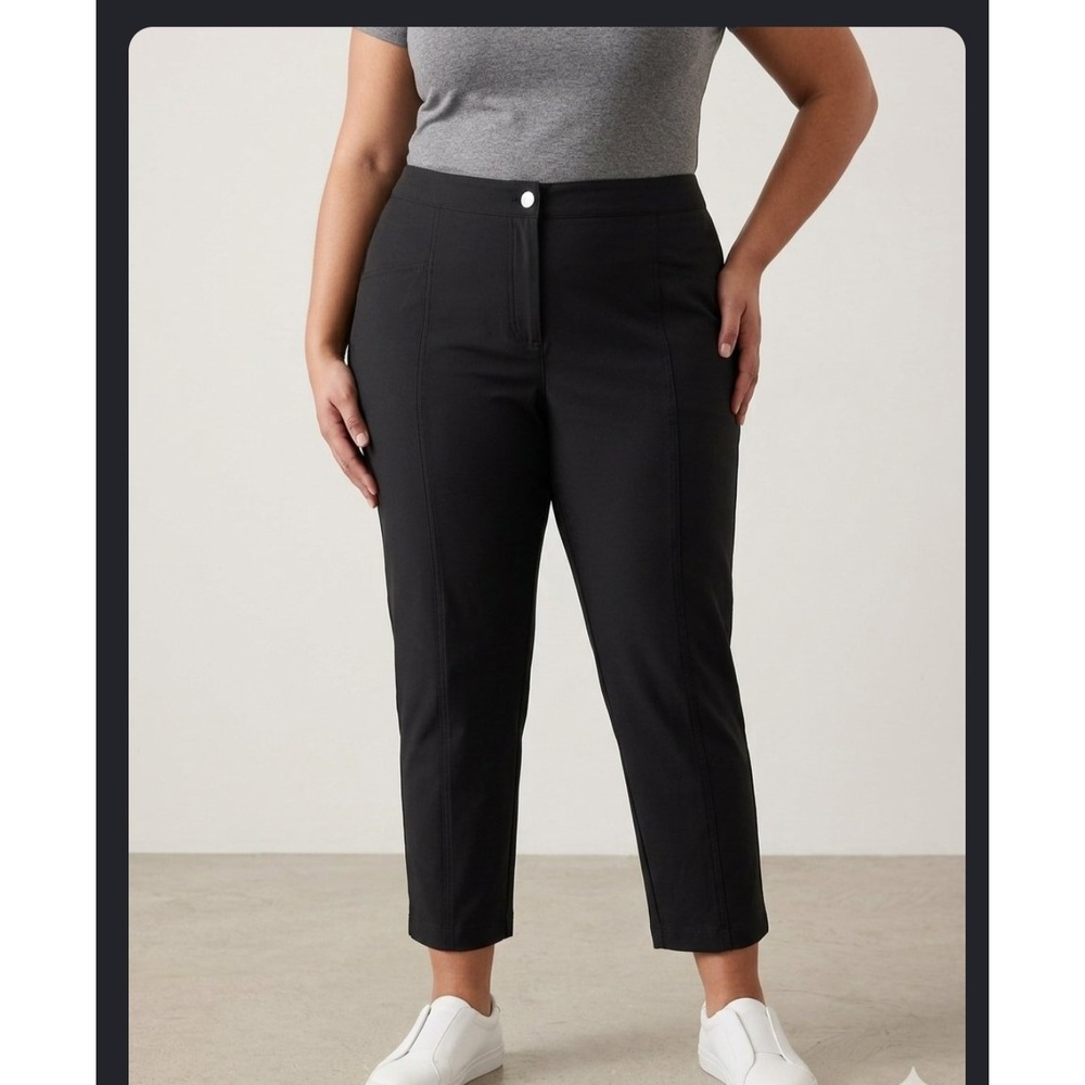 Weekends by Chicos Black Crop Pants Size 3 Straight Leg Snap Hem Stretch Casual